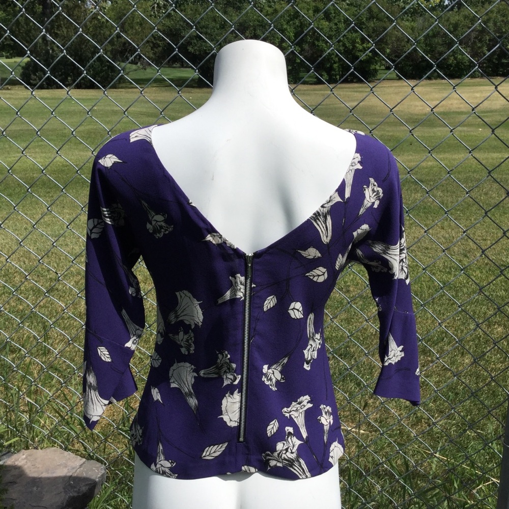 Babaton Silk Crepe Purple Top 3/4 Sleeve Boatneck